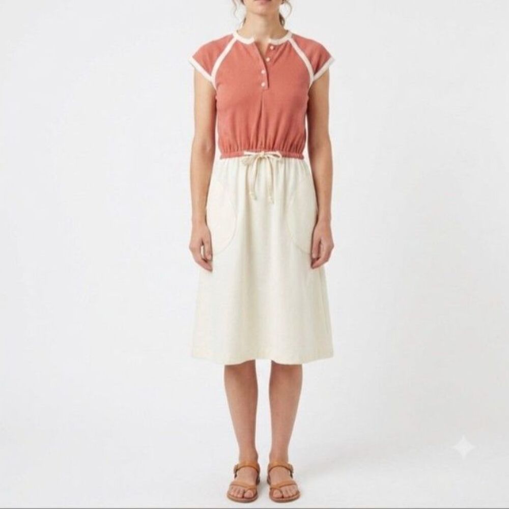 Vicky Vaughn Women's Coral and Ivory Cap Sleeve Vintage 70s Midi Dress Size XS